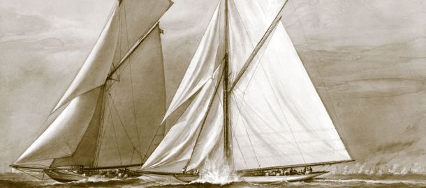 Traditional olden sketch of wooden sailboats