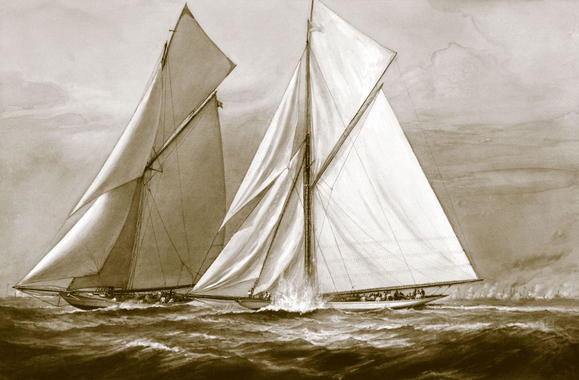 Traditional olden sketch of wooden sailboats