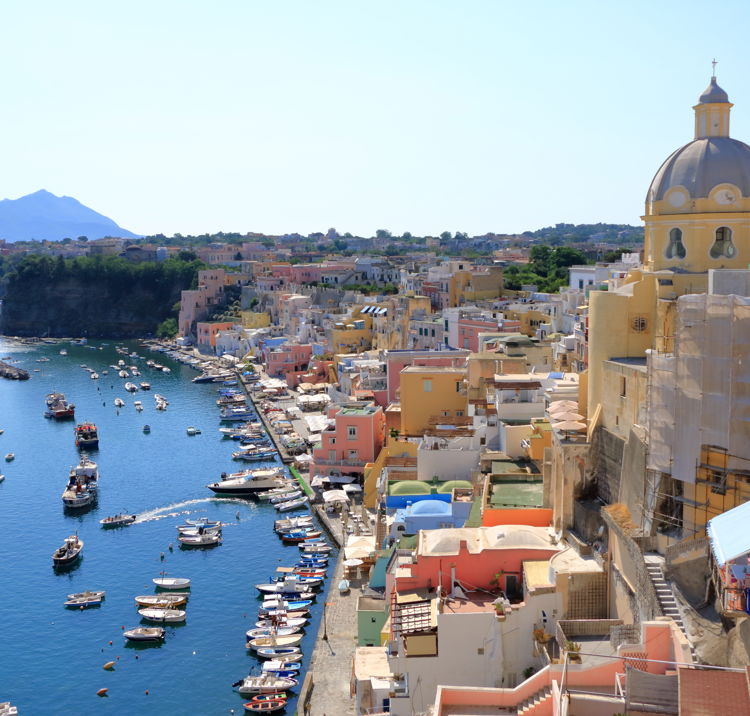 Boats moored near italian city
