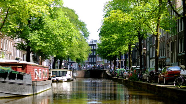 Mid shot of canal on a sunny day 