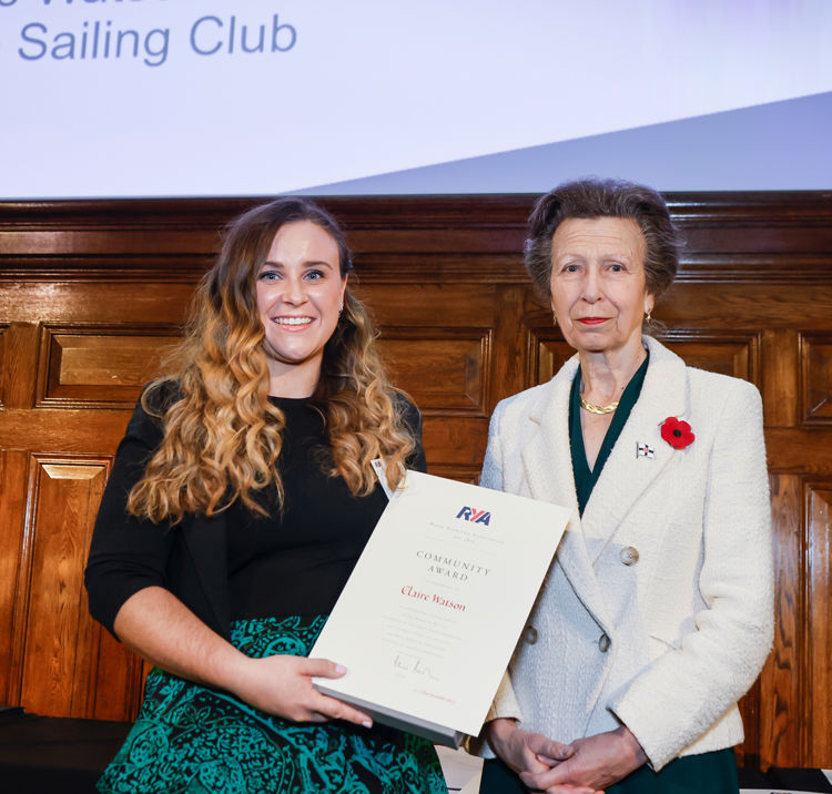Mid shot of Claire Watson and Princess Anne at club awards