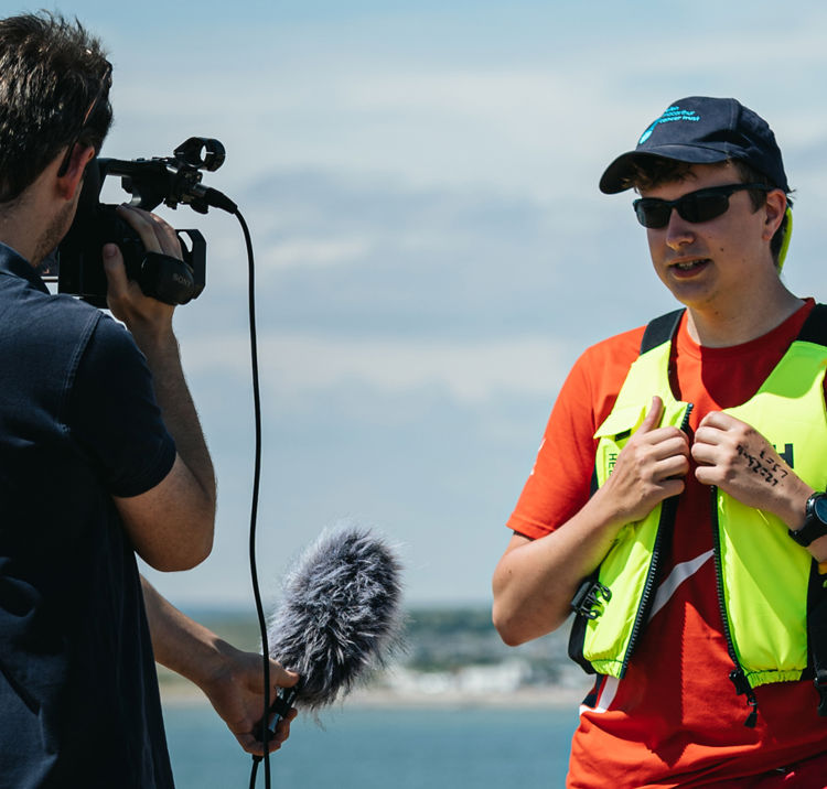 George being interviewed on the dock
