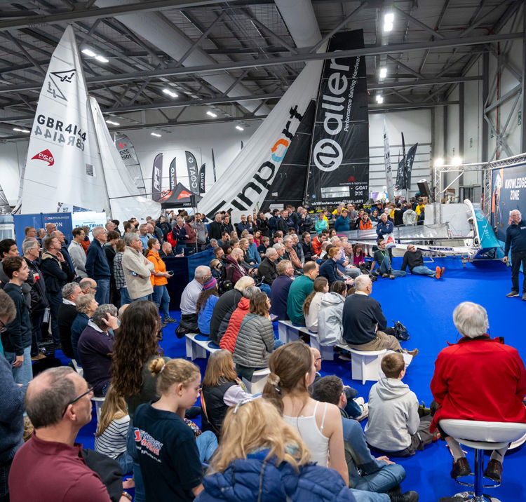 Long shot of audience watching presentation at Dinghy and Watersports Show
