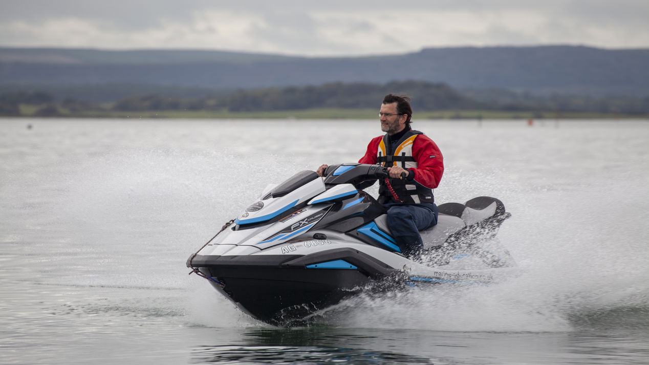 Personal watercraft (jet ski) rider on a winter day