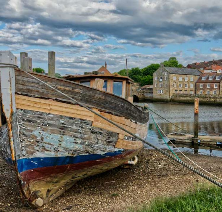 	A wide shot of old rusty boat