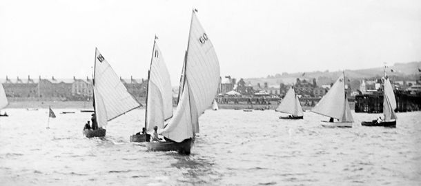 Black and white image of a dinghy race