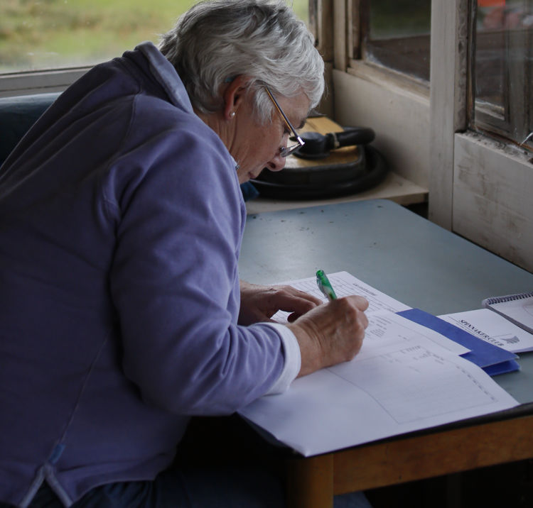 Over the shoulder shot of volunteer completing paperwork